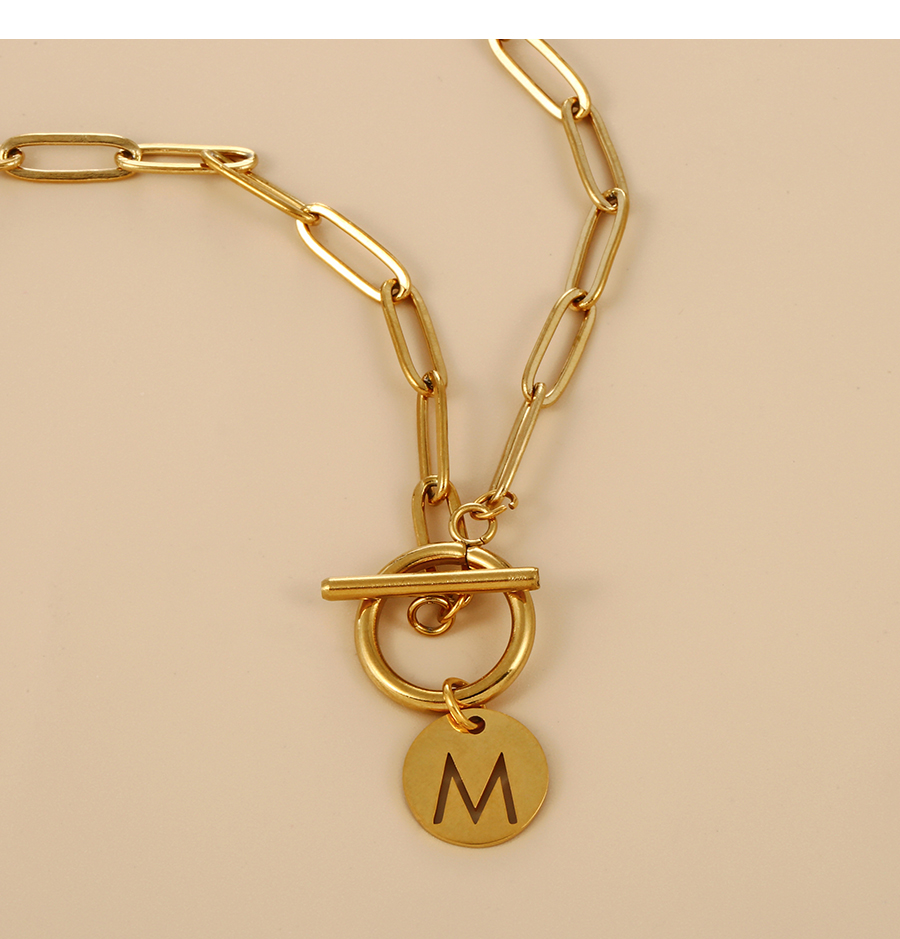 Fashion M Titanium Steel Disc 26 Letters Ot Buckle Necklace,Necklaces