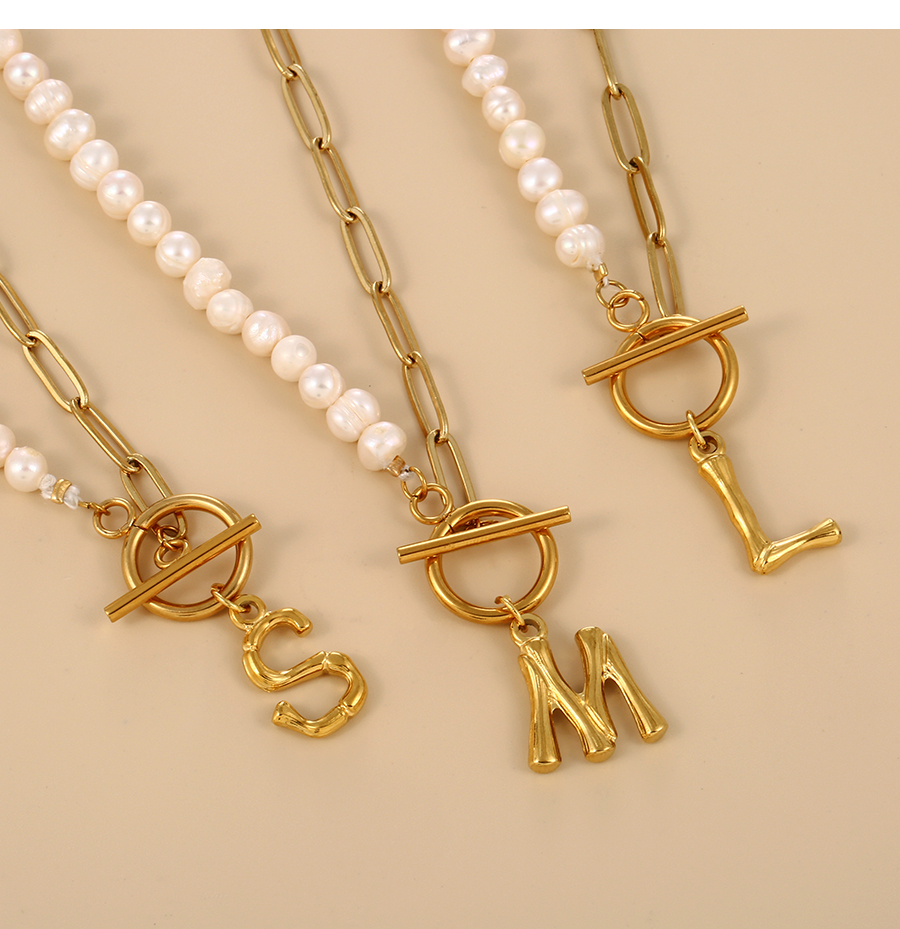 Fashion Z Titanium Steel 26 Letters Ot Buckle Pearl Stitching Necklace,Necklaces