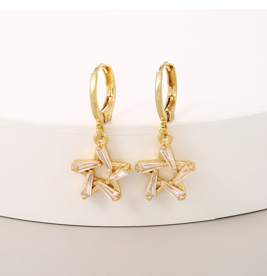 Fashion Golden-2 Copper Inlaid Zircon Five-pointed Star Earrings,Earrings