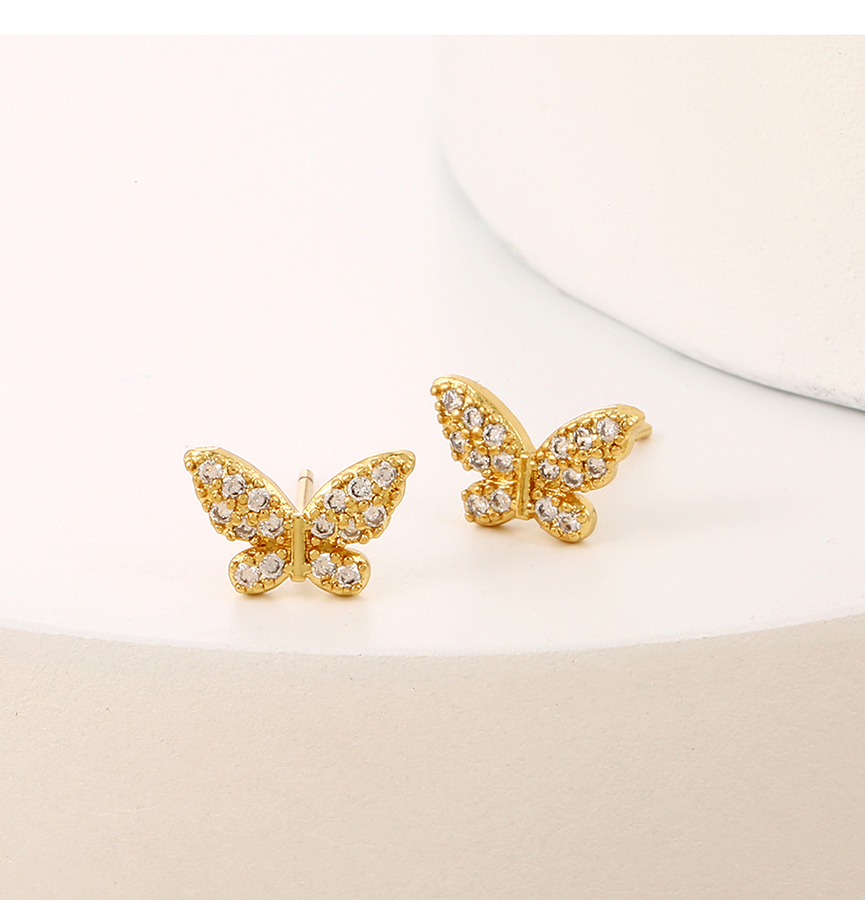 Fashion Gold Copper Inlaid Zirconium Butterfly Stud Earrings,Earrings