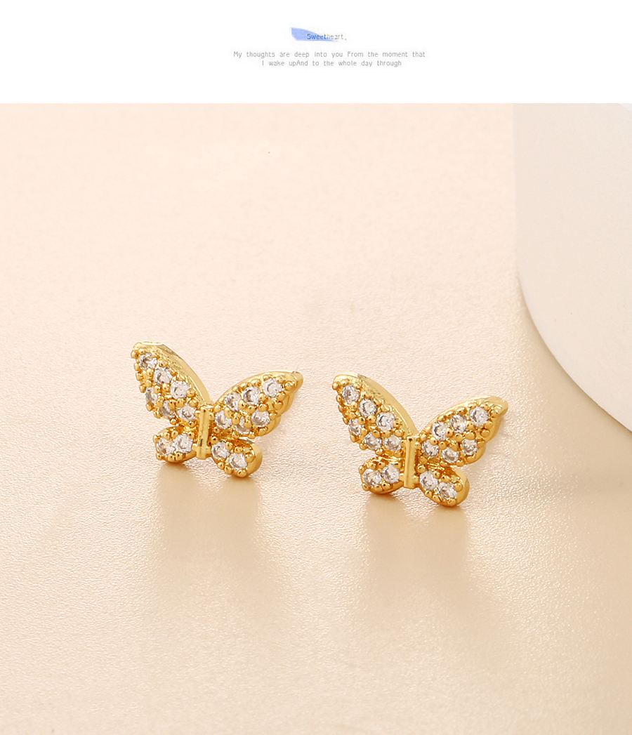 Fashion Gold Copper Inlaid Zirconium Butterfly Stud Earrings,Earrings