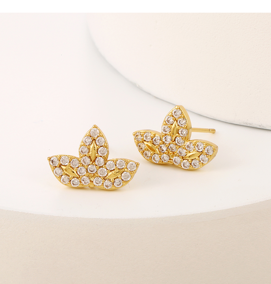 Fashion Gold Copper Inlaid Zirconium Clover Earrings,Earrings