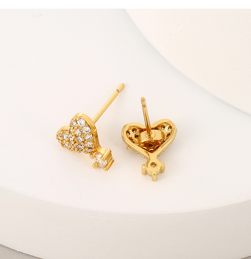 Fashion Gold Copper Inlaid Zirconium Heart Earrings,Earrings