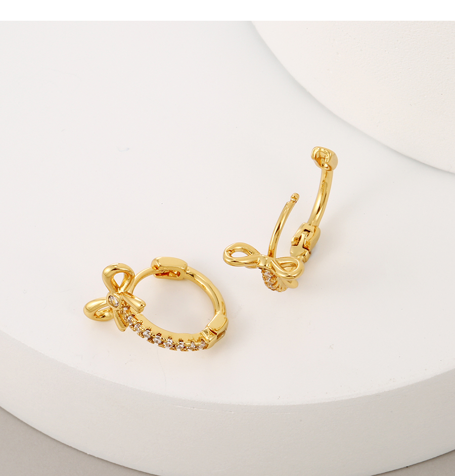Fashion Gold Copper Inlaid Zirconium Bow Earrings,Earrings