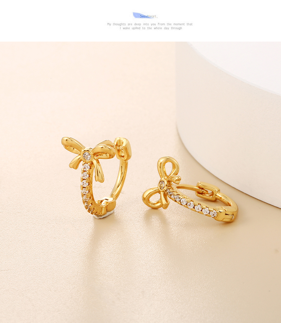 Fashion Gold Copper Inlaid Zirconium Bow Earrings,Earrings