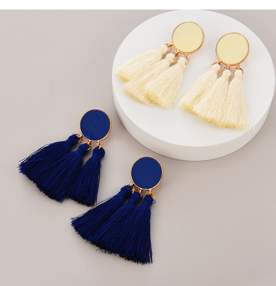 Fashion Royal Blue Alloy Oil Drop Round Tassel Earrings,Drop Earrings