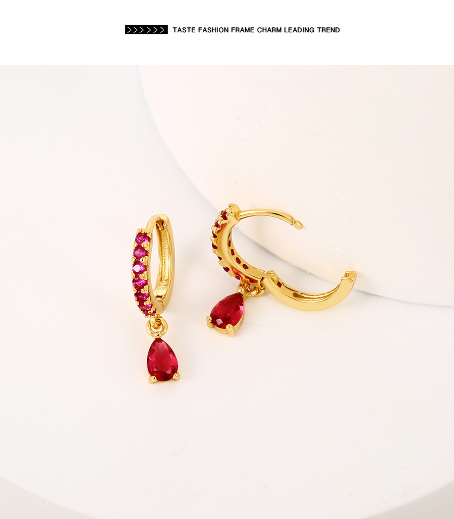 Fashion Red Copper Inlaid Zirconium Drop Earrings,Earrings