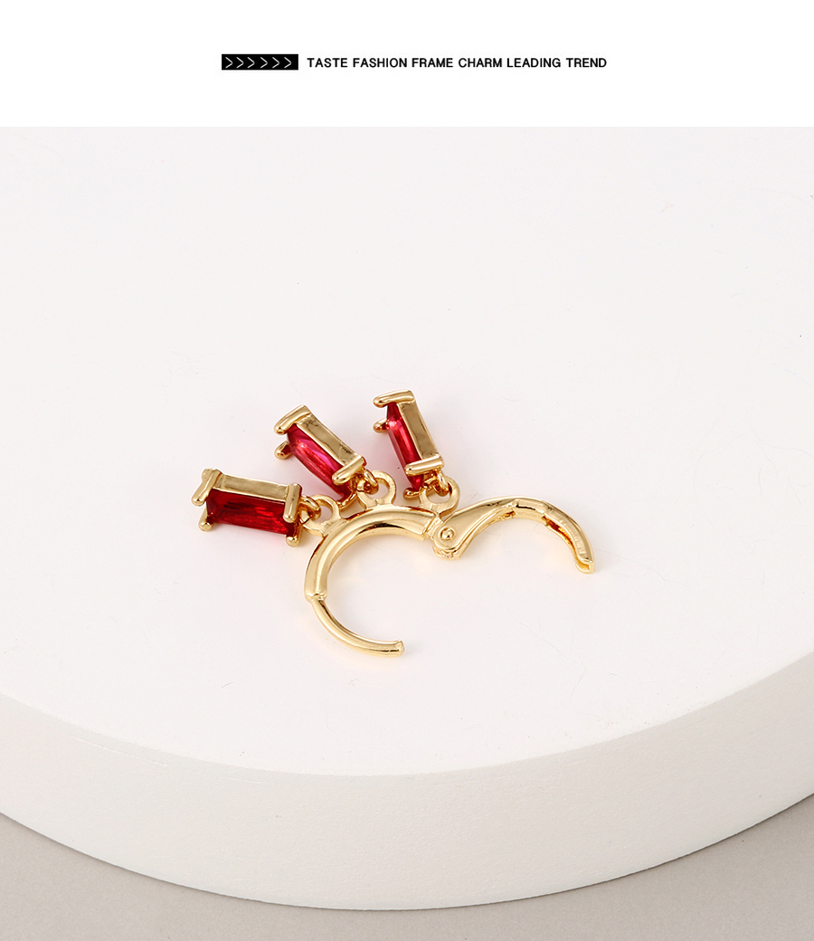Fashion Red Copper Inlaid Zirconium Square Ear Ring,Earrings