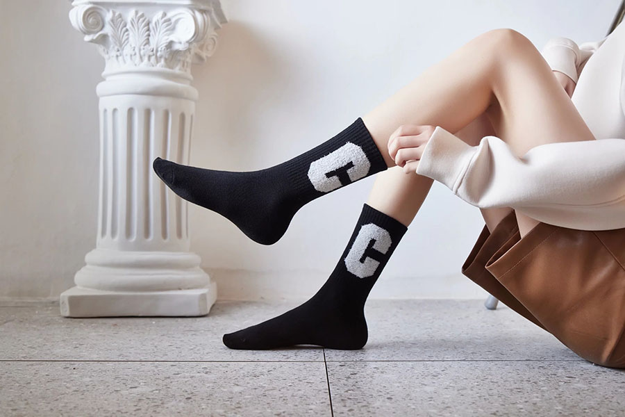 Fashion Picture 5 Pairs Letter Embroidered Knit Socks Set,Fashion Socks