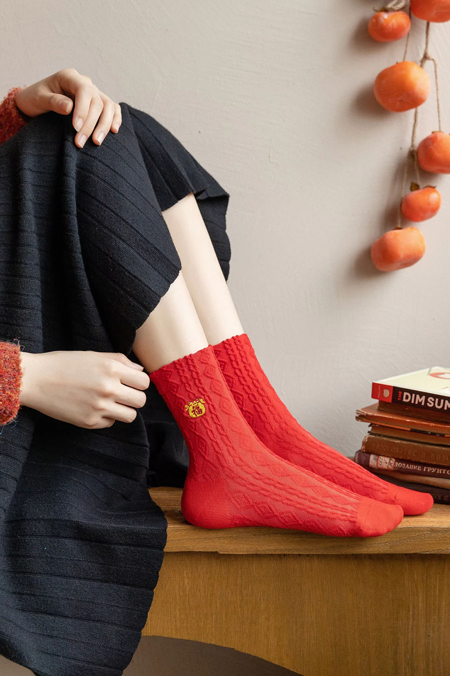 Fashion Good Luck In The Year Of The Tiger Cotton Geometric Embroidered Tube Socks,Fashion Socks