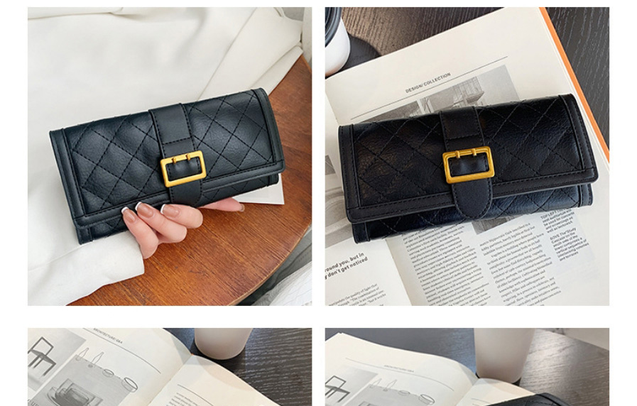 Fashion Black Long Pu Diamond Lock Tri-fold Wallet,Wallet