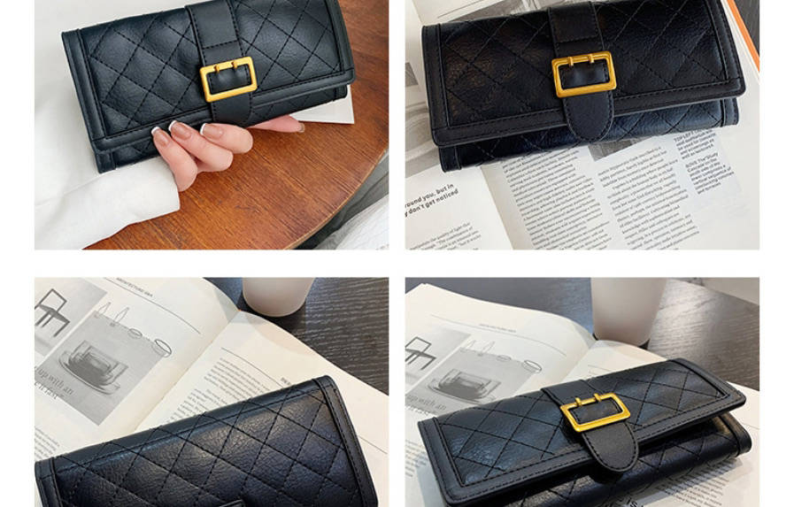 Fashion Black Short Pu Diamond Lock Tri-fold Wallet,Wallet