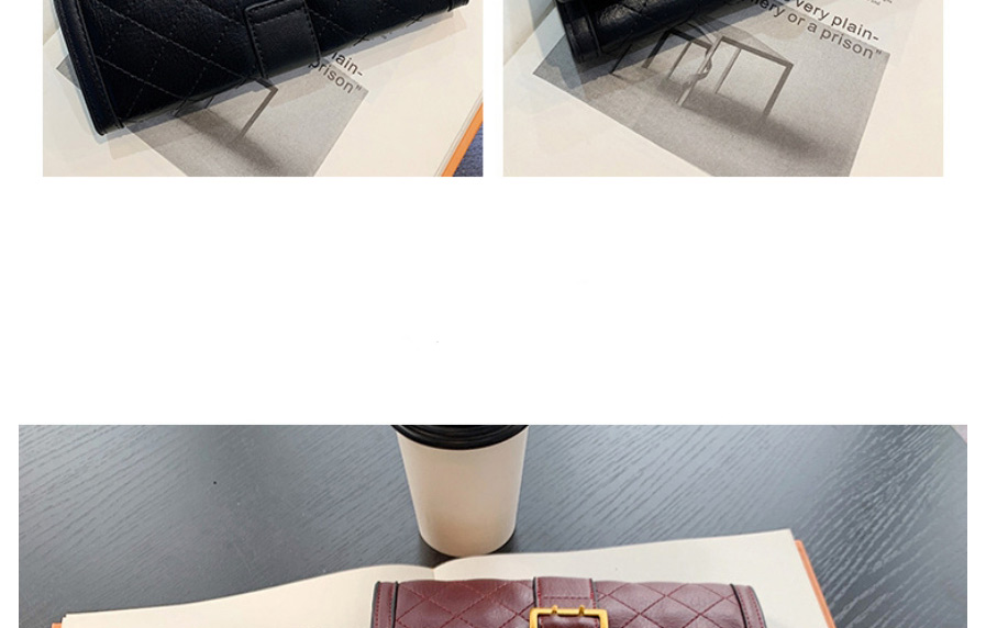 Fashion Black Long Pu Diamond Lock Tri-fold Wallet,Wallet