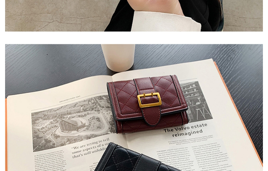 Fashion Red Short Pu Diamond Lock Tri-fold Wallet,Wallet