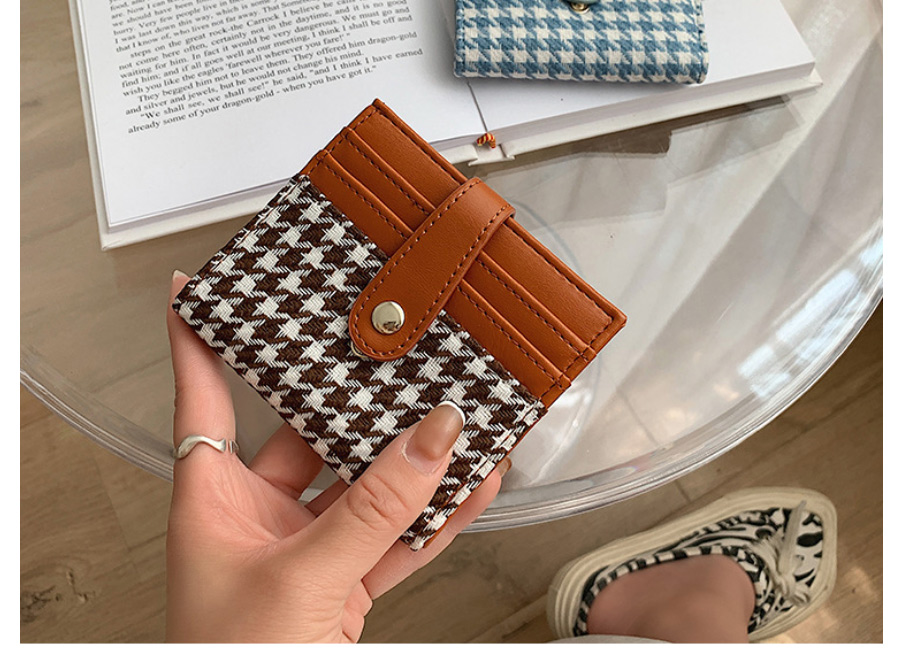Fashion Brown Canvas Houndstooth Card Holder,Wallet
