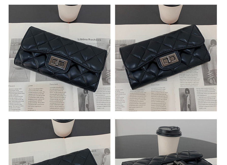 Fashion Black Lingge Embroidery Thread Tri-fold Long Wallet,Wallet