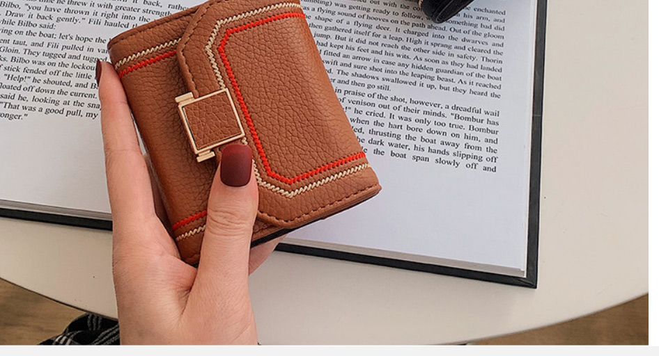 Fashion Brown Pu Leather Car Stitching Card Holder,Wallet