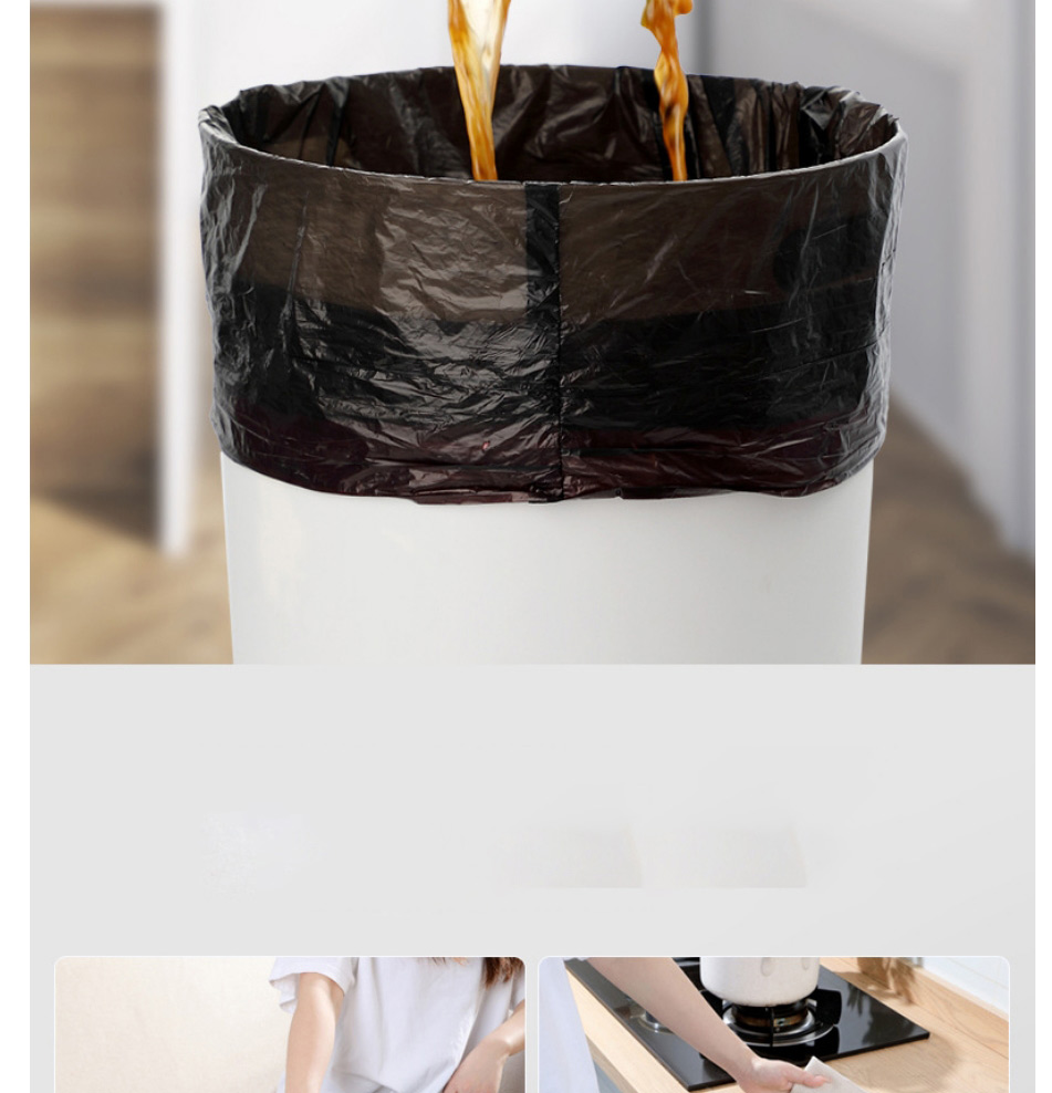 Fashion Economical Black 5 Rolls-75 Pcs Kitchen Household Drawstring Garbage Bag,Kitchen