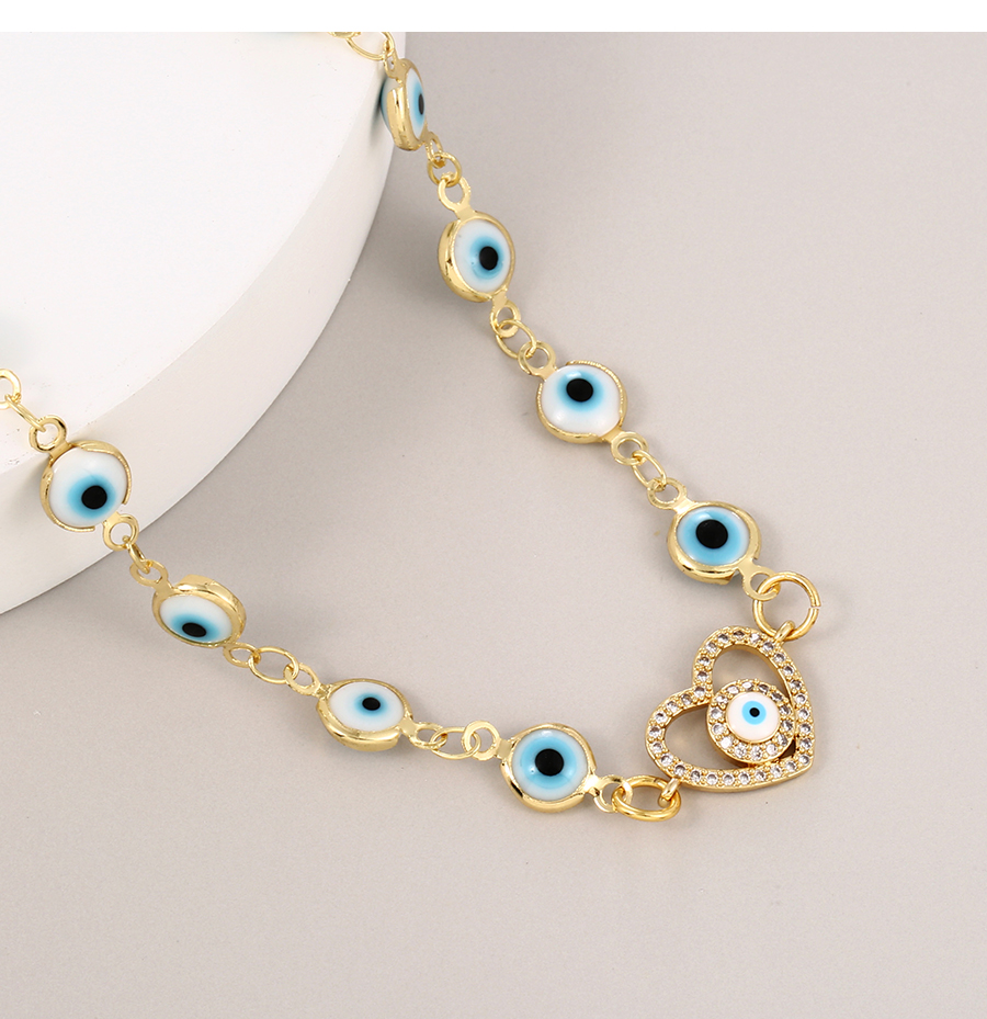 Fashion Golden-2 Copper Inlaid Zirconium Drop Oil Eye Love Necklace,Necklaces