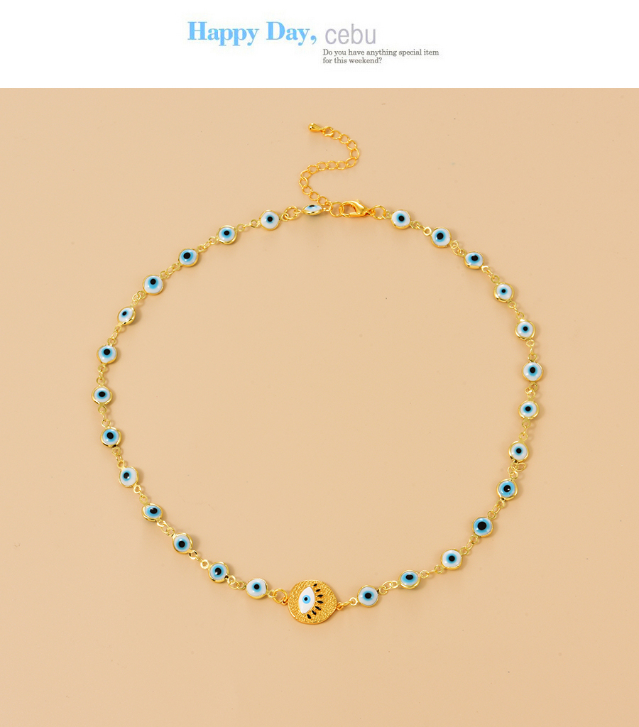 Fashion Gold Copper Inlaid Zirconium Oil Drip Eye Necklace,Necklaces