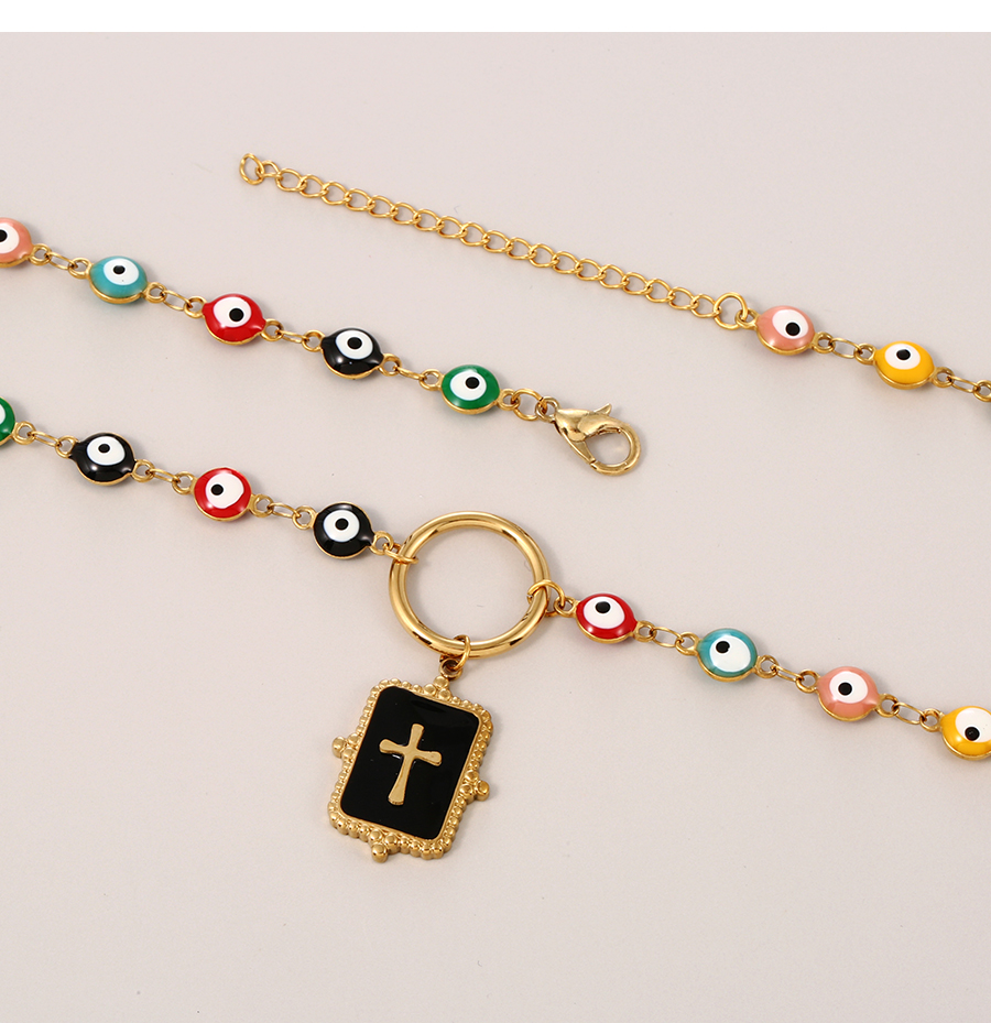 Fashion Color-2 Titanium Steel Dripping Eyes Cross Necklace,Necklaces