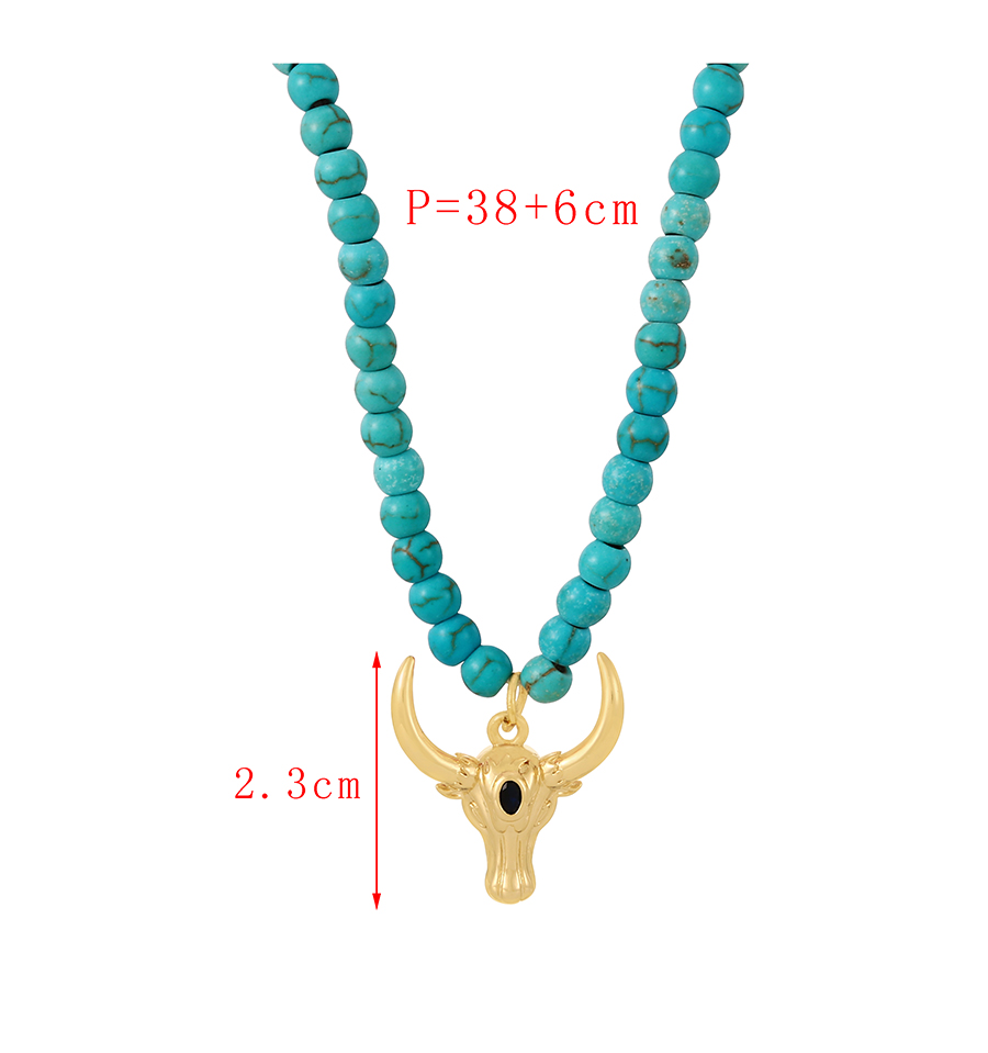 Fashion Lake Blue Copper And Zirconium Beaded Natural Bull Head Necklace,Necklaces