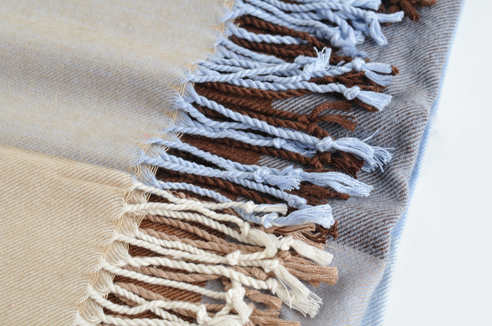 Fashion Tiffany Blue + Coffee Check Cashmere Fringed Scarf,knitting Wool Scaves