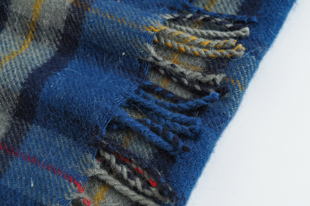 Fashion Blue Wool-blend Check Fringe Scarf,knitting Wool Scaves