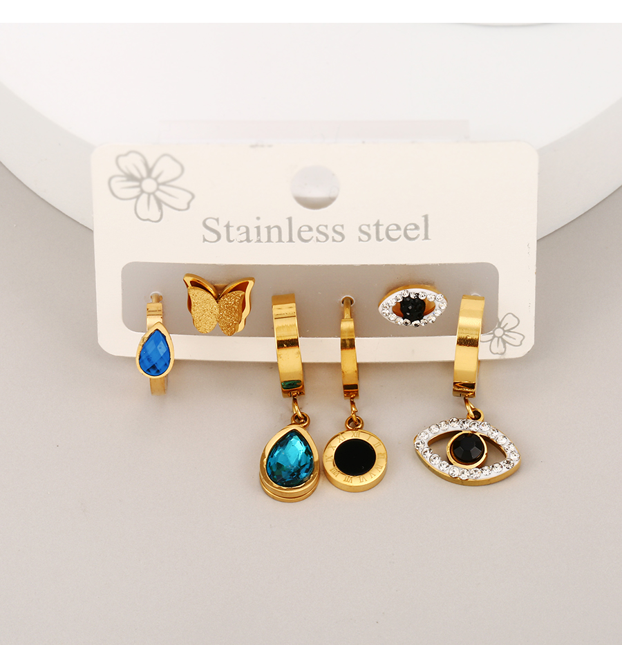 Fashion Gold Titanium Steel Inlaid Zirconium Butterfly Eye Earring Set,Jewelry Set