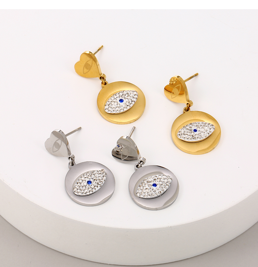 Fashion Gold Titanium Steel Inlaid Zirconium Love Eye Stud Earrings,Stud Earrings