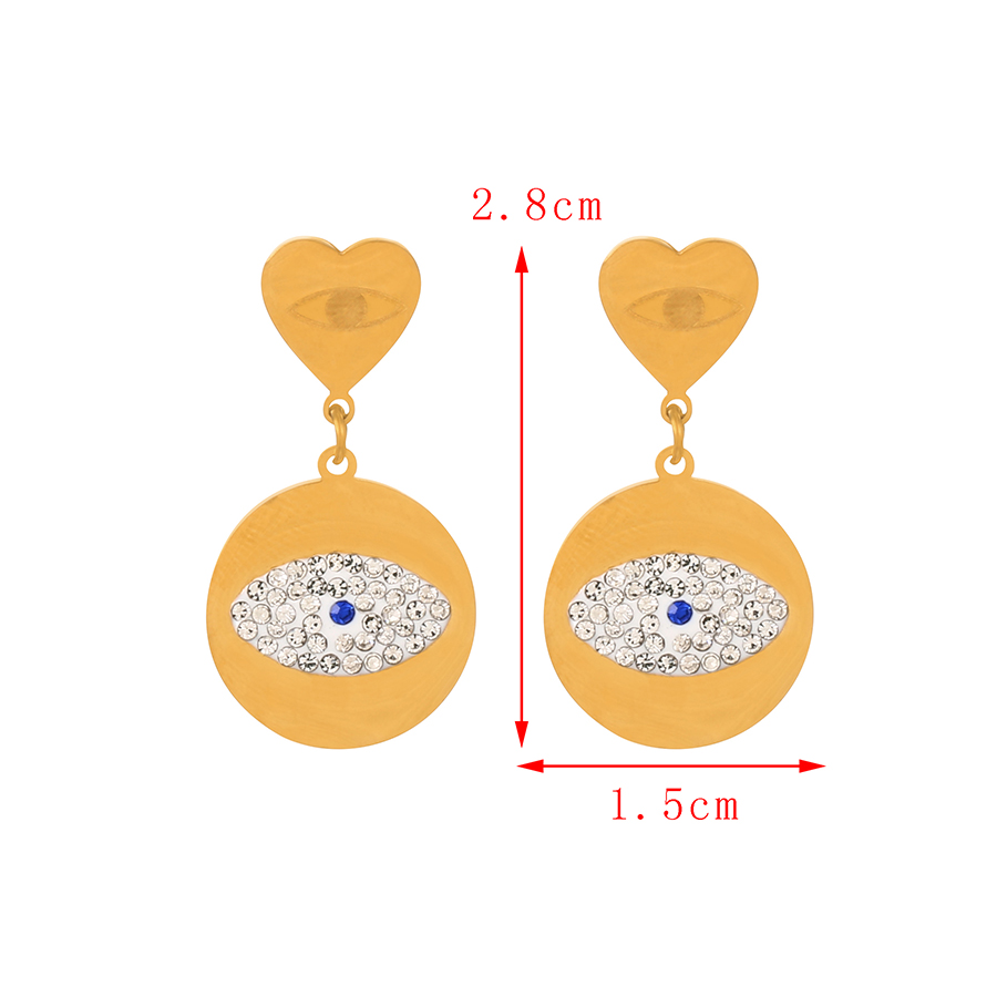 Fashion Gold Titanium Steel Inlaid Zirconium Love Eye Stud Earrings,Stud Earrings