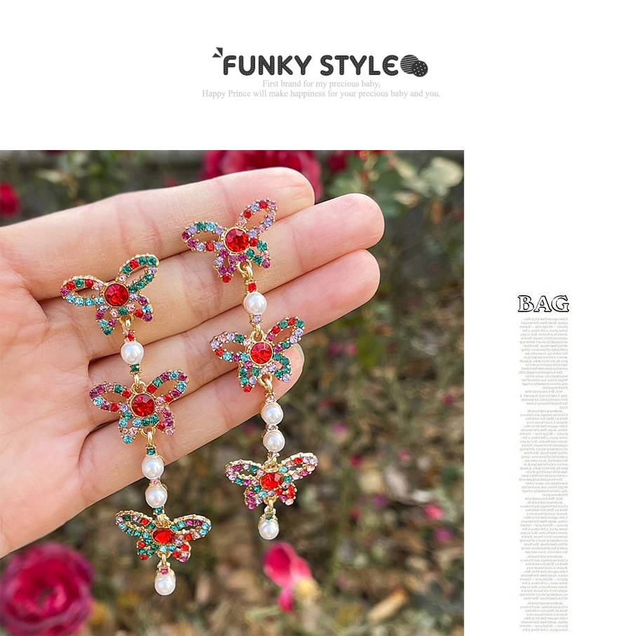 Fashion Silver Alloy Diamond Pearl Butterfly Earrings,Drop Earrings