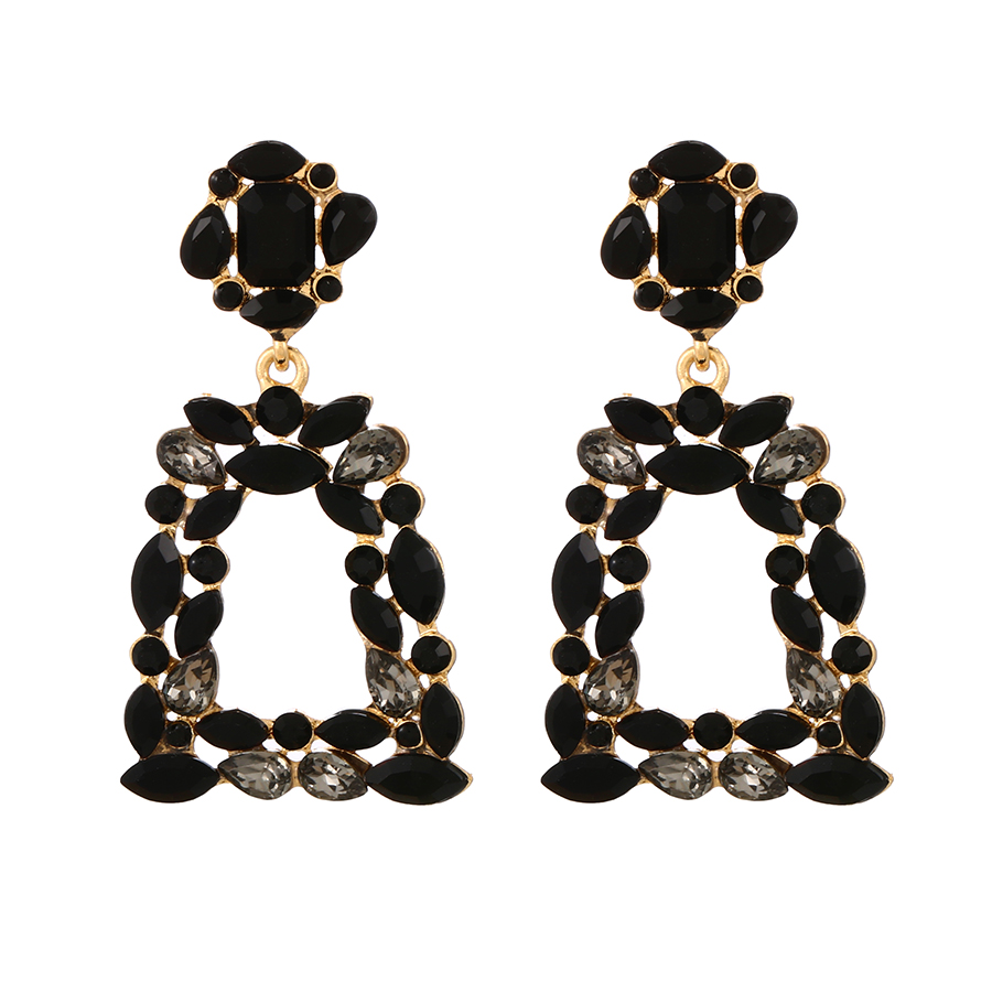 Fashion Black Alloy Diamond Geometric Stud Earrings,Stud Earrings