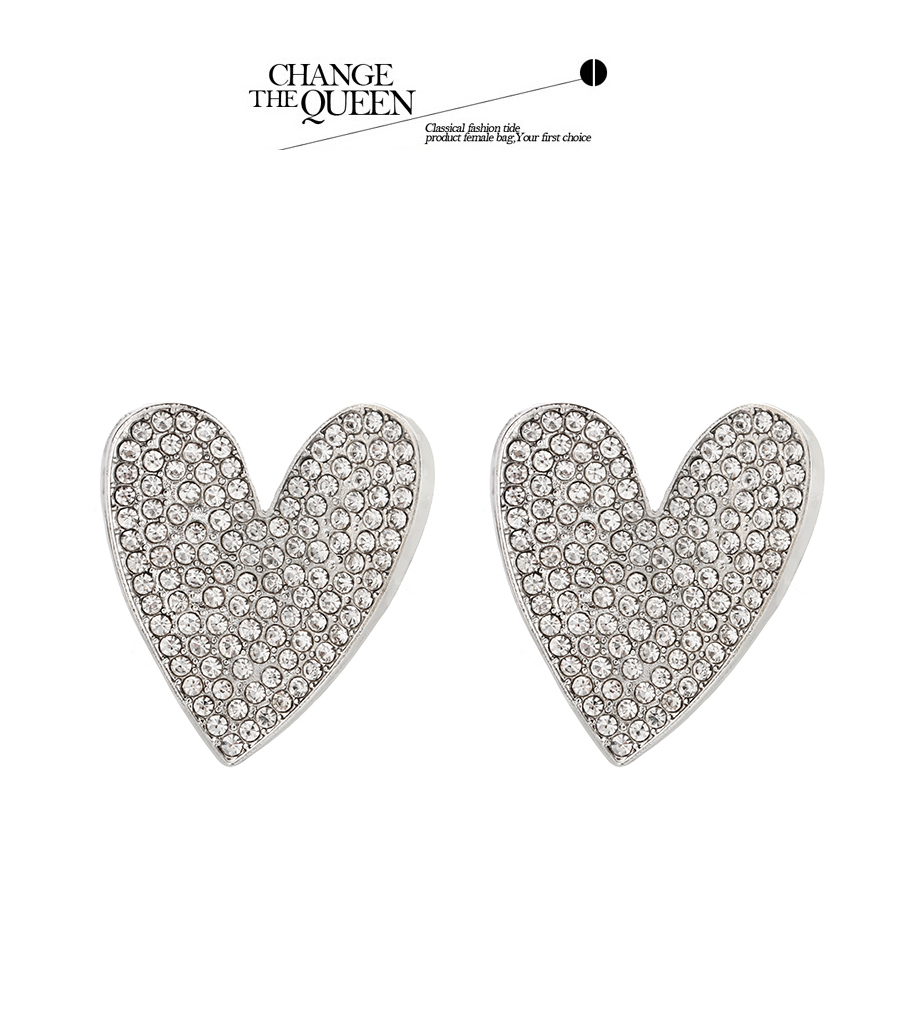 Fashion Champagne Alloy Diamond Heart Earrings,Stud Earrings