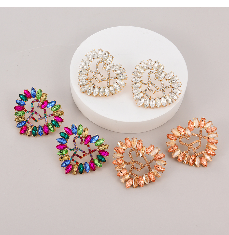 Fashion Color Alloy Diamond Love Letter Stud Earrings,Stud Earrings