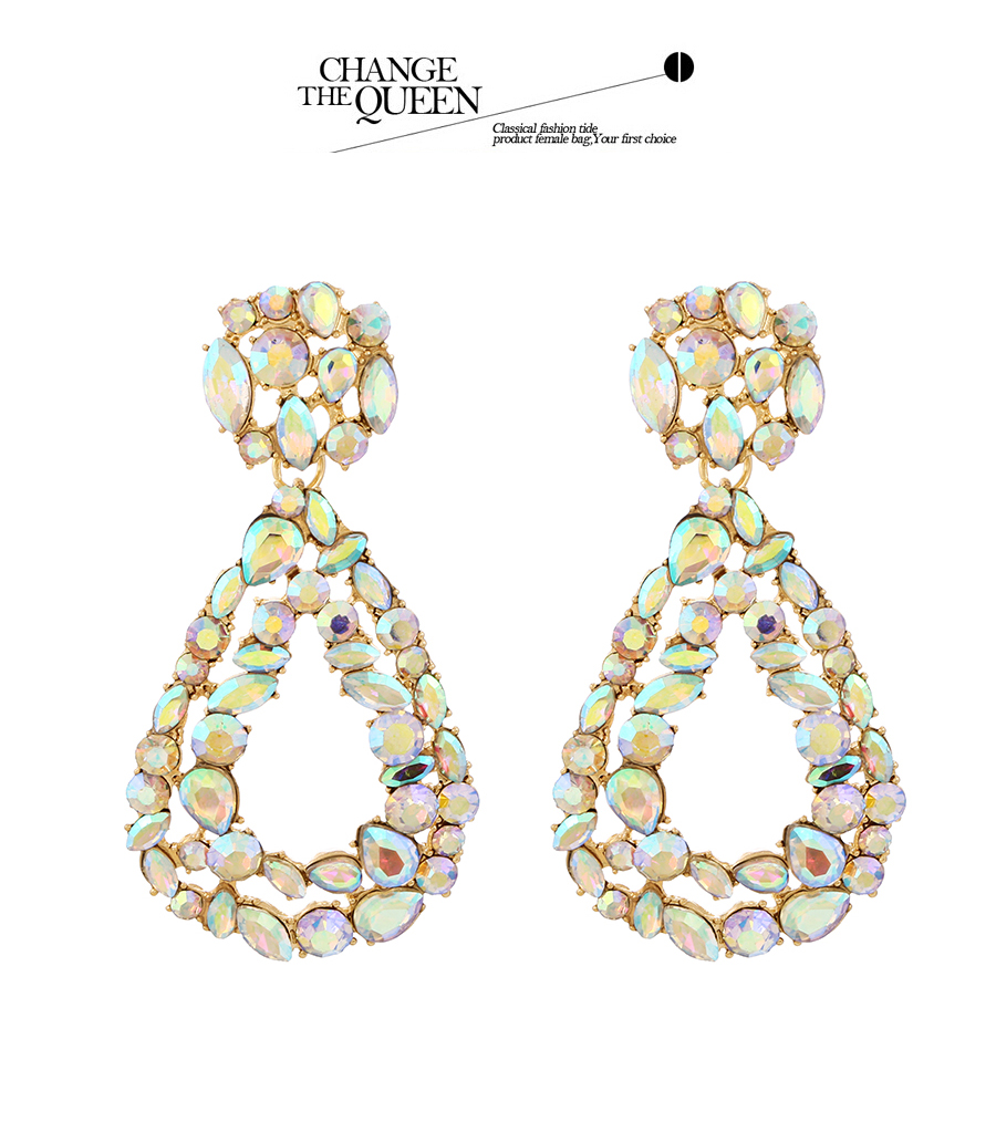 Fashion Green Alloy Diamond Drop Earrings,Stud Earrings