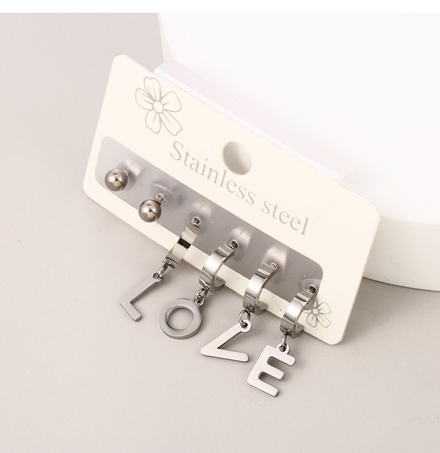 Fashion Silver Titanium Steel Letter Earring Set,Jewelry Set