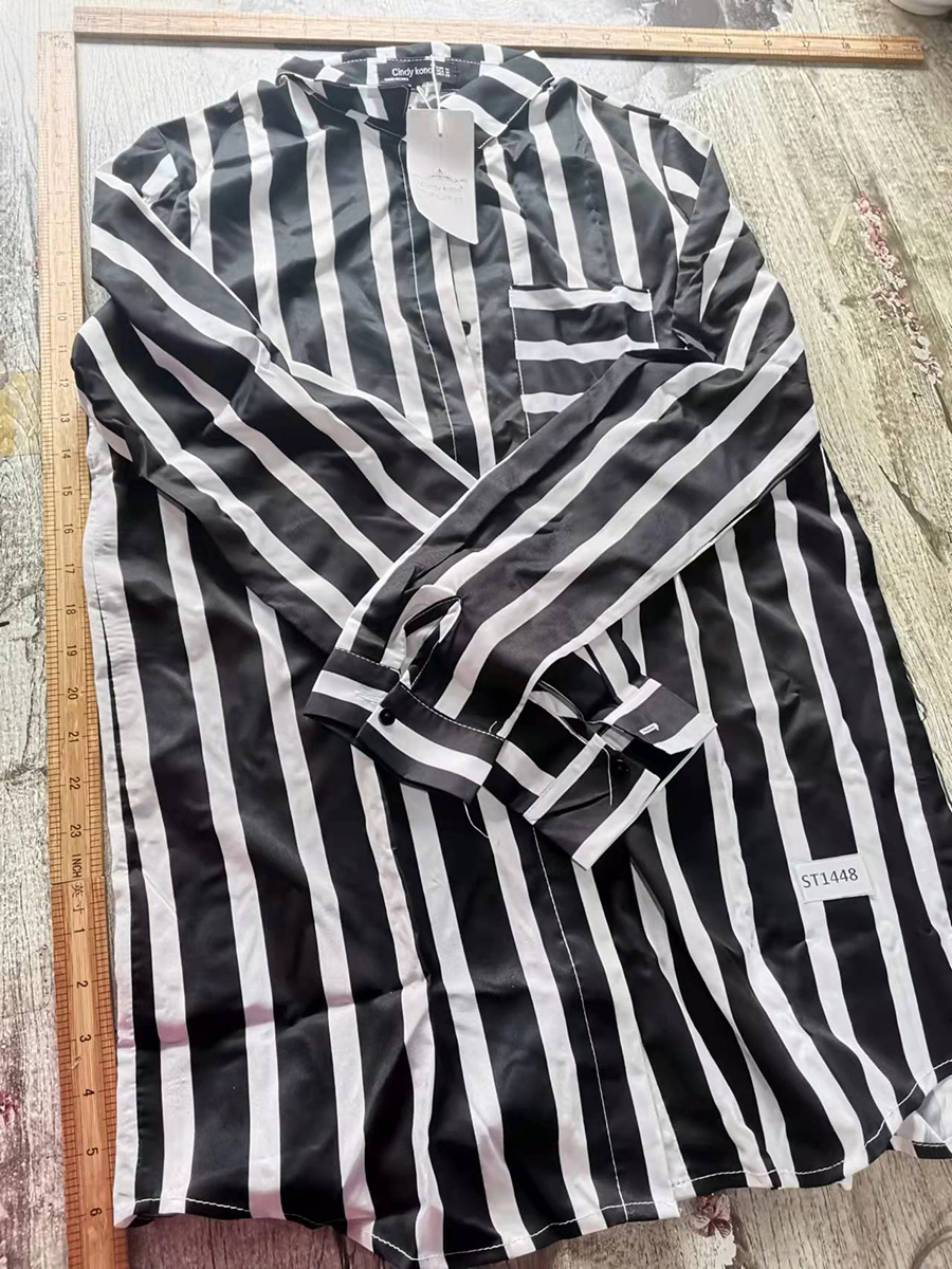 Fashion Black Stripes Striped Buttoned Shirt,Tank Tops & Camis