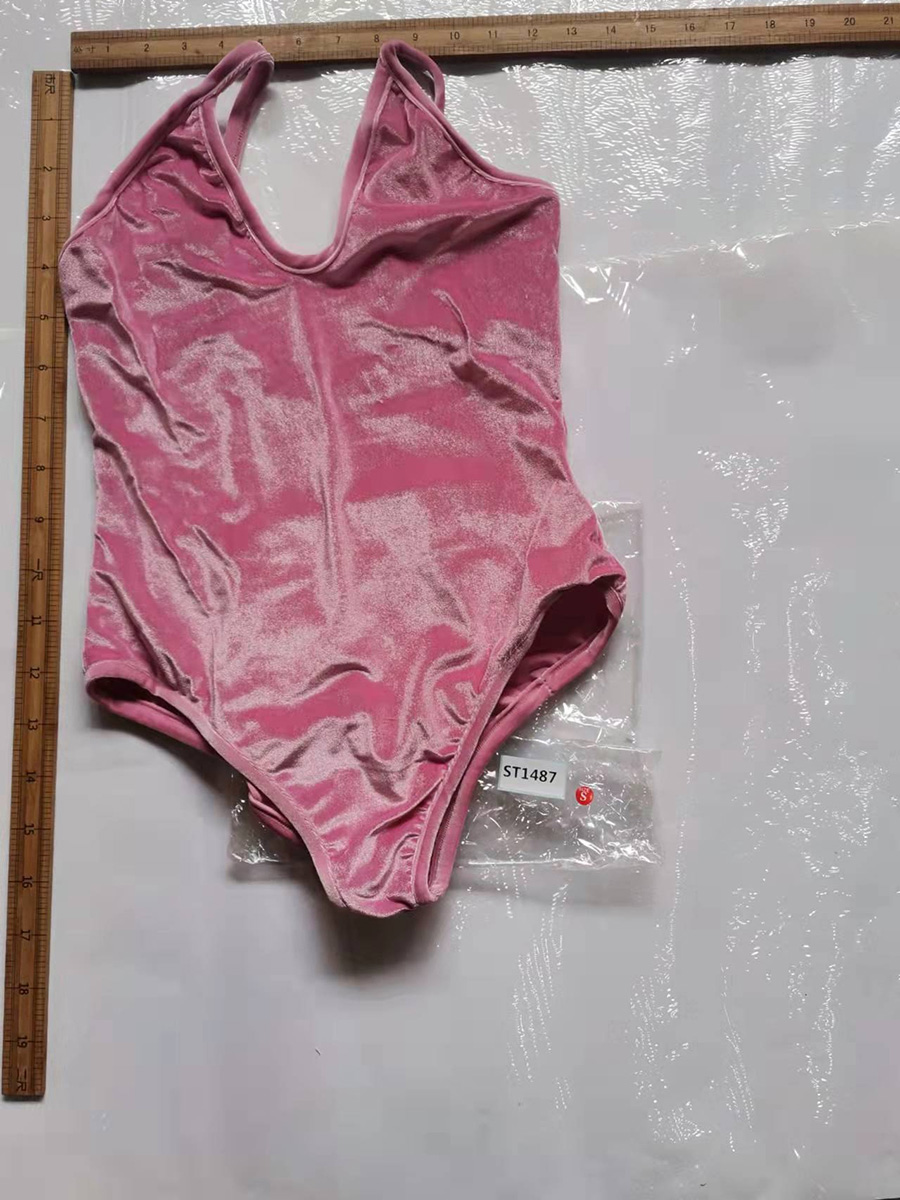 Fashion Pink L Velvet Sling Bodysuit,One Pieces