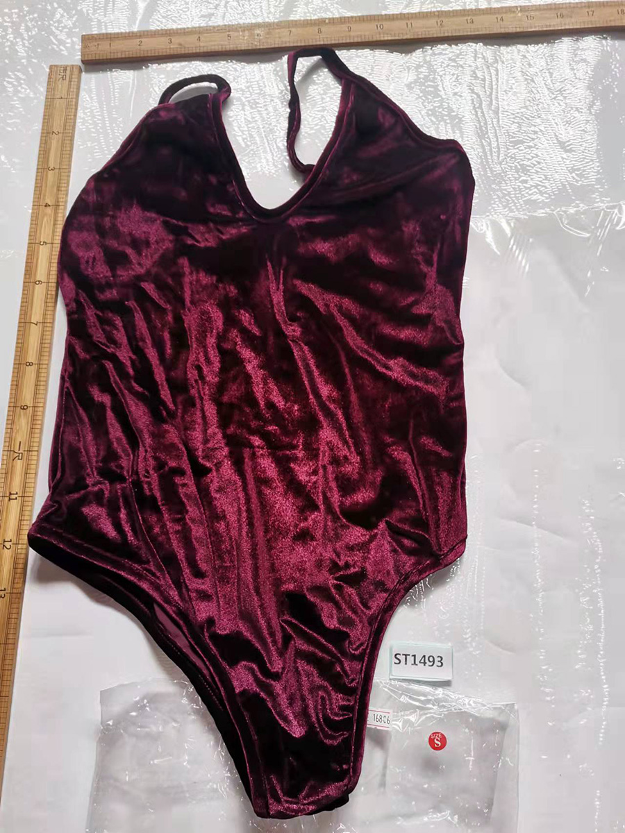 Fashion Red S Velvet Sling Bodysuit,One Pieces