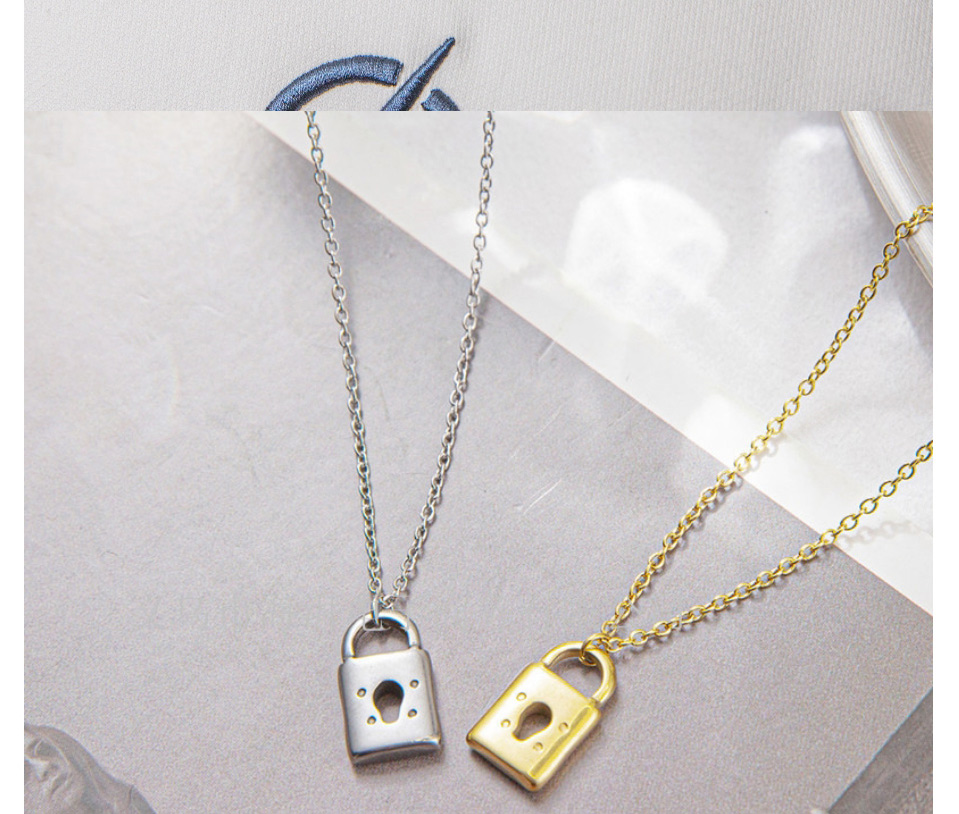 Fashion Steel Color Titanium Steel Gold Lock Necklace,Necklaces