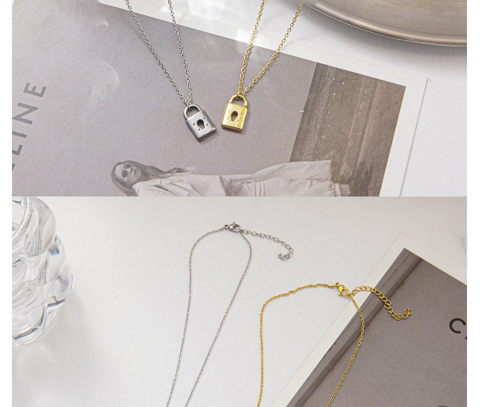 Fashion Steel Color Titanium Steel Gold Lock Necklace,Necklaces