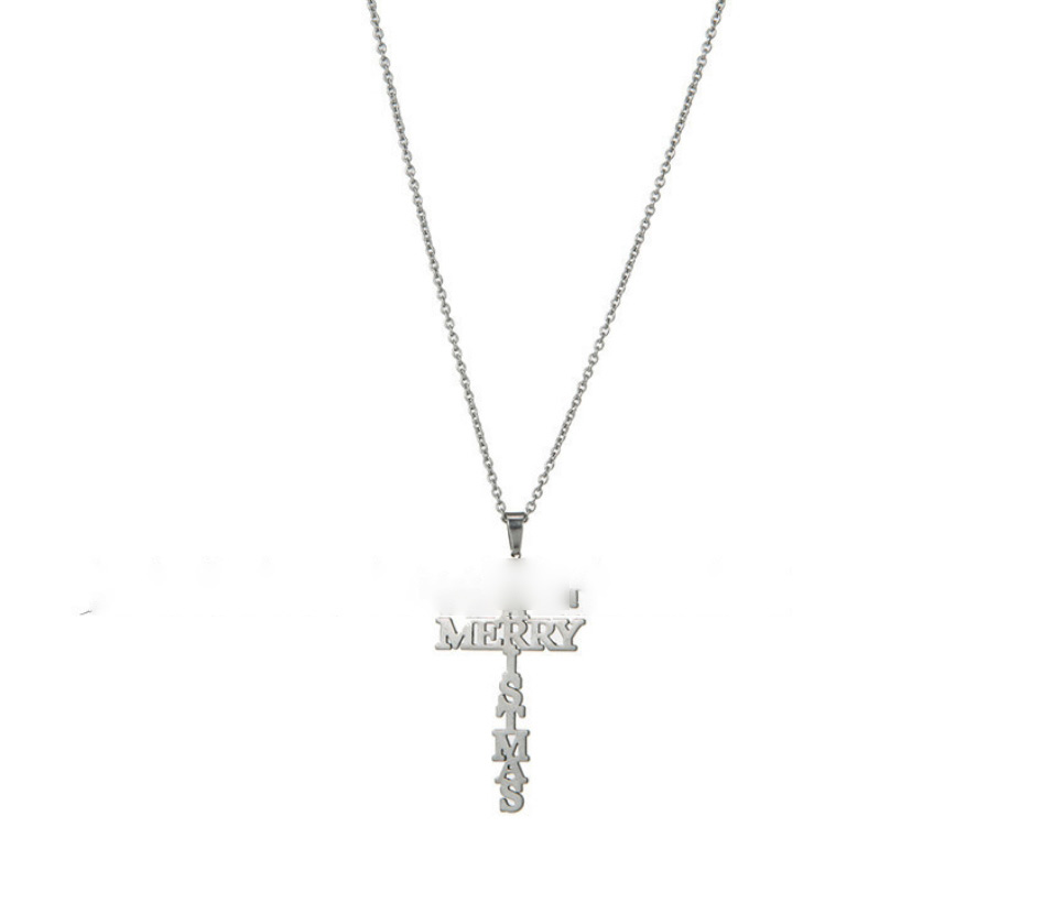 Fashion Rose Gold Titanium Steel Letter Cross Necklace,Necklaces