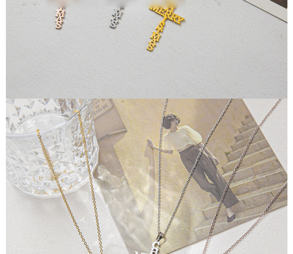 Fashion Steel Color Titanium Steel Letter Cross Necklace,Necklaces