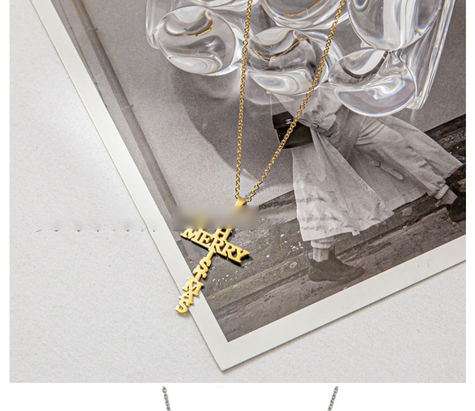 Fashion Rose Gold Titanium Steel Letter Cross Necklace,Necklaces