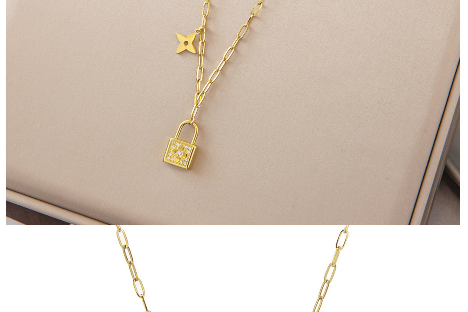 Fashion Gold Titanium Steel Diamond Gold Lock Star Necklace,Necklaces