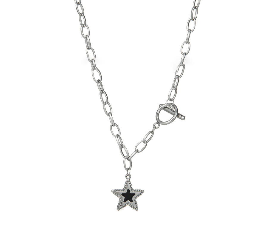 Fashion Silver Titanium Steel Diamond Star Ot Buckle Necklace,Necklaces