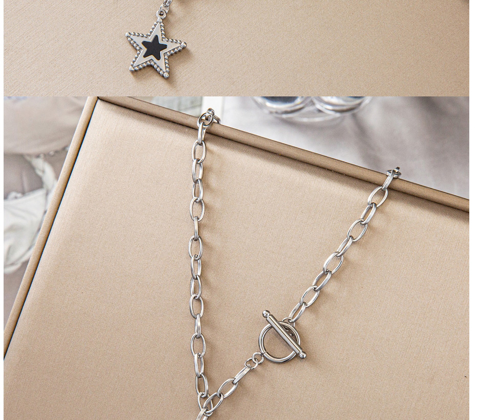 Fashion Silver Titanium Steel Diamond Star Ot Buckle Necklace,Necklaces