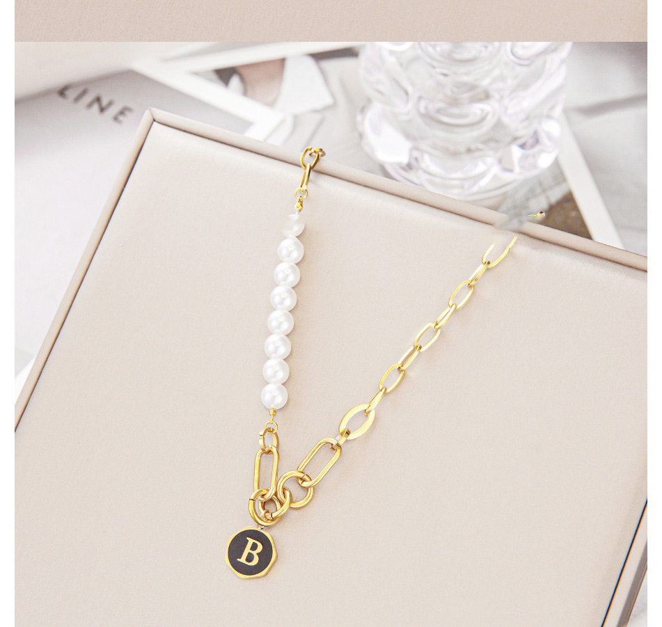 Fashion Steel Color Titanium Steel Letter Brand Pearl Stitching Chain Necklace,Necklaces