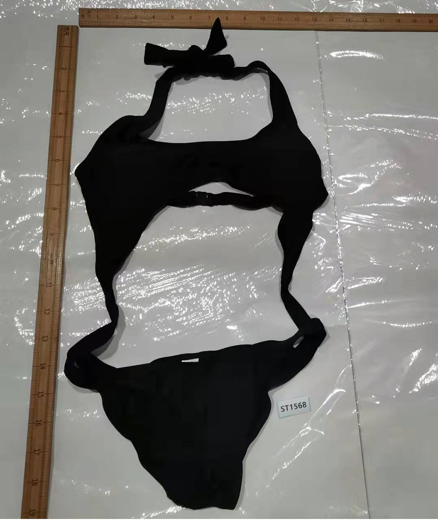 Fashion Black Halter Tie Cutout One-piece Swimsuit,One Pieces